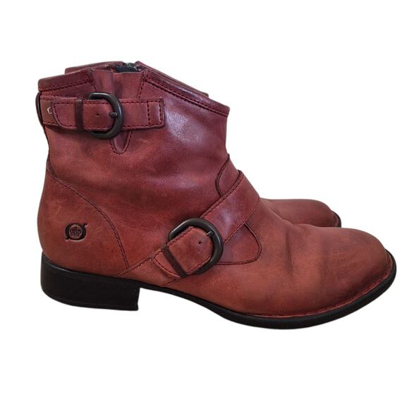 Born Regis moto ankle burgundy ankle boot bootie womens 8.5 - Picture 1 of 6